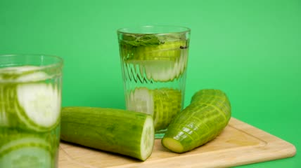 木板上的黄瓜水特写实拍