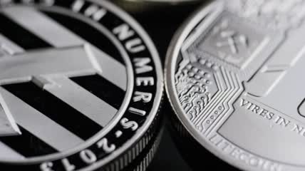 Lite加密货币硬币的微距拍摄视频