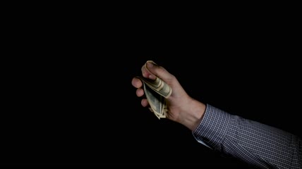 火腿把一捆美元钞票揉成一团视频