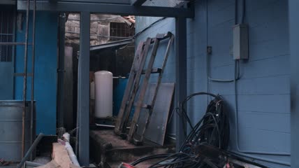 废弃房屋的庭院特写实拍