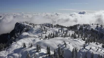 云雾弥漫白雪覆盖的山林航拍