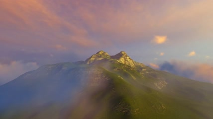 从空中俯瞰的3D绿色云山