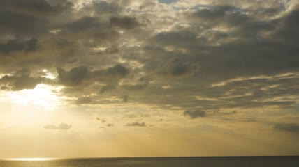夕阳中穿过云层的阳光延时实拍