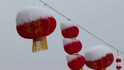 下雪灯笼特写实拍