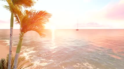 海滩棕榈树和航行小船视频素材