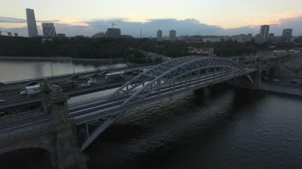 一座跨河铁路桥高速公路航拍