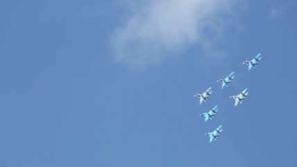 军机在空中排列飞行实拍