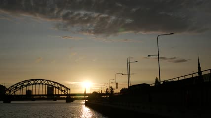 铁路桥和夕阳实拍