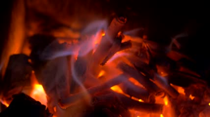 原木火烧得滚烫特写视频