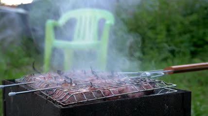 在花园里烤肉特写实拍