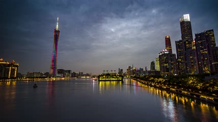 8k延时广州塔写字楼日转夜