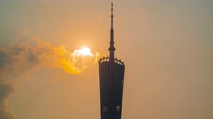 8k延时广州塔日落夕阳素材