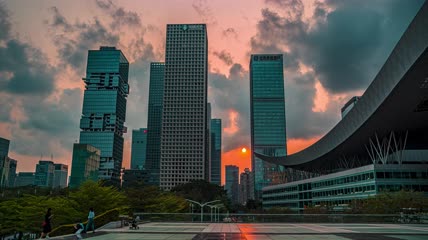 8k广东深圳市民中心日落素材
