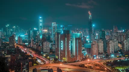 8k延时夜景广东福田区建筑群素材