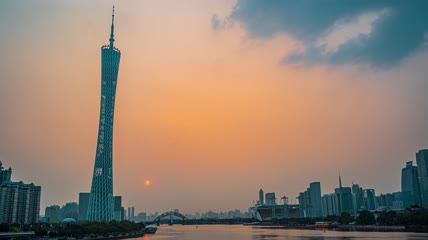 8k延时广东广州塔日转夜素材