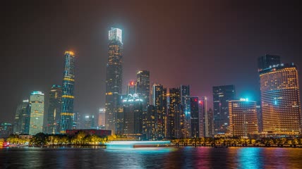 8k延时广州珠江夜景写字楼素材