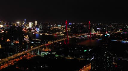 4k航拍上海夜景杨浦大桥