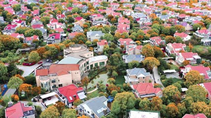 4k航拍上海静安区别墅小区