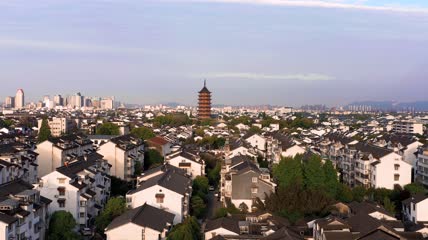 4k航拍江苏苏州园林报恩塔