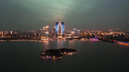 航拍4k苏州夜景东方之门