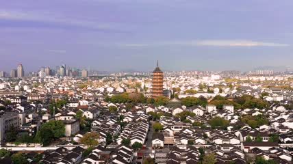 航拍苏州姑苏城报恩寺塔