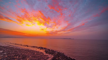 8k延时浙江玉环坎门码头清晨日出火烧云