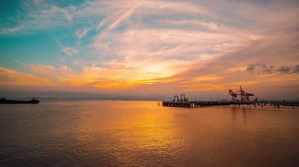 8k延时浙江玉环大麦屿港口码头夕阳