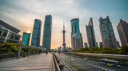 8k延时上海陆家嘴东方明珠日落