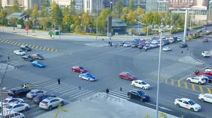 4k实拍十字路口交通素材