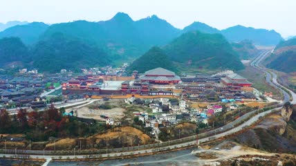 4k航拍贵州都匀影视城建筑