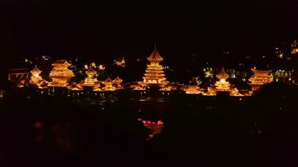 4k航拍黔东南肇兴侗寨夜景