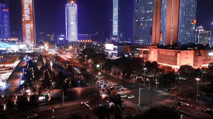 4k航拍广东东莞夜景十字路口素材
