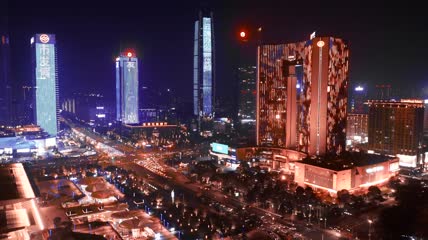 航拍广东东莞夜景十字路口素材