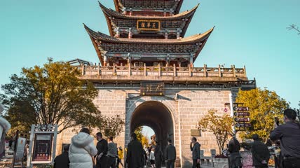 8k延时云南大理古城五华楼素材