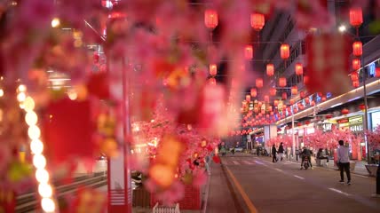 4k实拍新春灯笼街景
