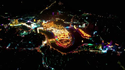 4k航拍贵州铜仁中南门夜景素材