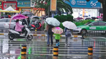 4k实拍雨中行人过马路