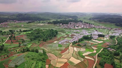 4k航拍农村清晨田园风光素材