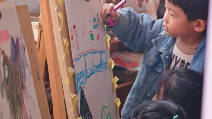 4k实拍升格幼儿园儿童画画