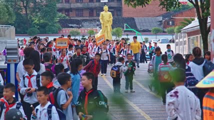 4k实拍小学生放学