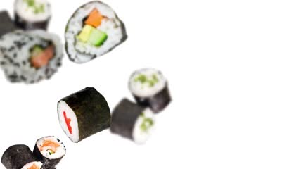 掉落的寿司特写