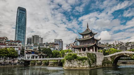 4k延时贵阳南明区古建筑甲秀楼观光大厦
