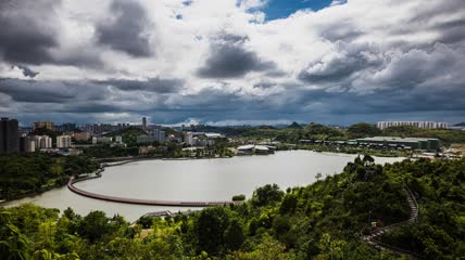 4k延时城市湖泊水库公园