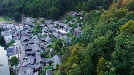 4k航拍农村古建筑石板房