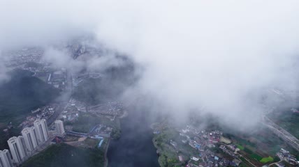 4k航拍清晨云雾下的县城