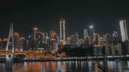 4k延时重庆嘉陵江大桥夜景CBD建筑
