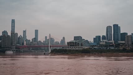 4k延时重庆嘉陵江大桥大剧院日转夜