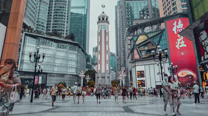 4k延时重庆解放碑步行街