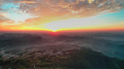 4k航拍夕阳火烧云素材