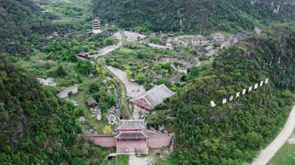 4k航拍实景拍摄景区建筑